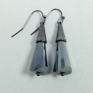 Vintage Dark Gray Silver Tone Dangle Drop Earrings, Nice Weight Metallic, Estate